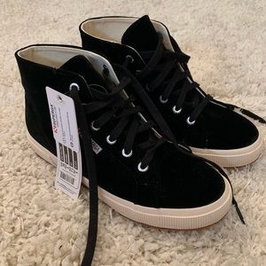 Superga black velvet hightop sneakers